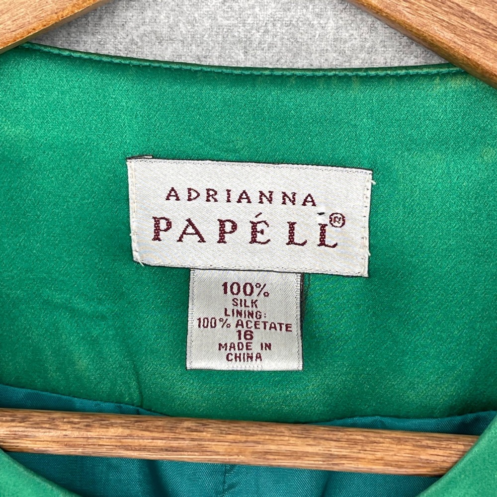 Adrianna Papell VTG Emerald Green 100% Silk Skirt Suit Set Sz 16 Bows Co-Ord 90s - Picture 3 of 14
